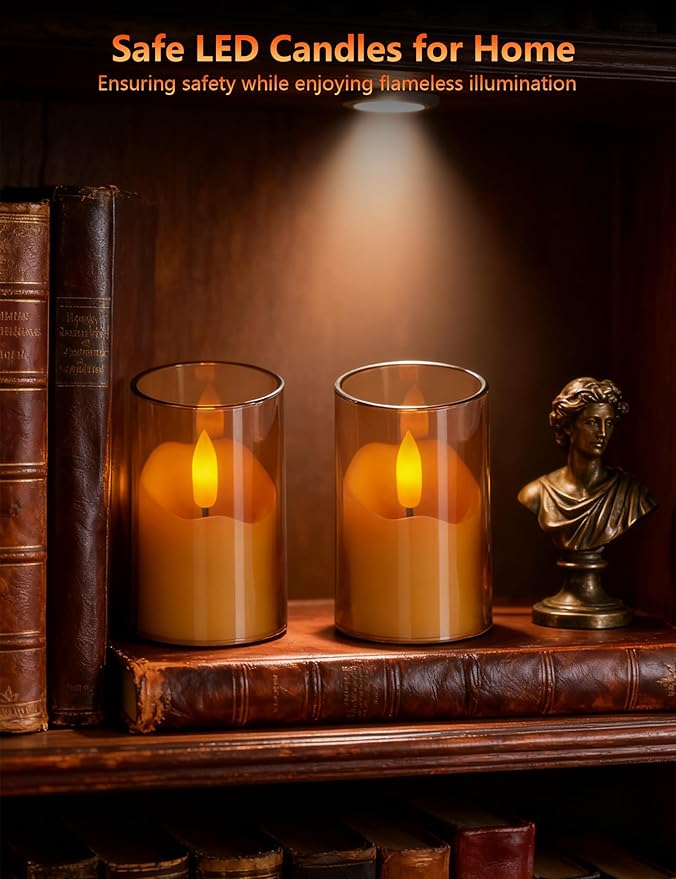 Rechargeable Operated Acrylic LED Tealight with Remote Control and Timer,Amber Flickering Flameless Candles for Home Decor, Valentines, Holidays (Set of 6