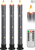 Da by 3 Pcs Flickering Flameless Battery Operated Taper Candle-Window Candles with Remote and Time-LED 3D Dynamic Flame-9.6 Inches for Wedding, Party,Home Decoration-Grey