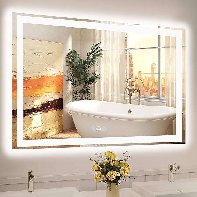 48x32 LED Bathroom Mirror with Lights, Super Bright Front & Backlit Vanity Mirror for Wall, Anti-Fog & Memory Smart Mirror, 5mm Shatter-Proof Tempered Glass, ETL Listed, Vertical/Horizontal