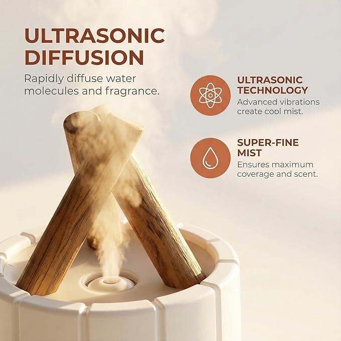 Aesthetic Campfire Essential Oil Diffuser, USB Rechargeable Wood Stack Humidifier with Remote, 7-Color Flame Light, Portable Aroma Diffuser for Home Office Decor, Unique Zen Gift (1, Black)