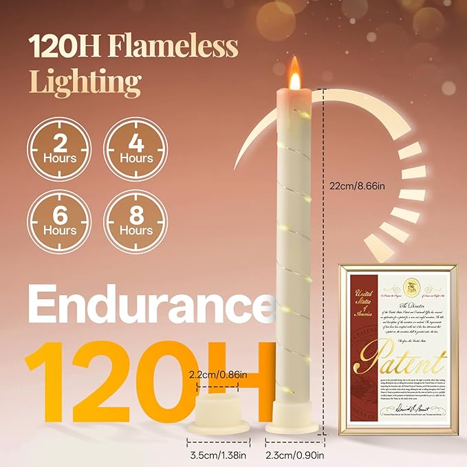 6 Pcs Flameless Taper Candles, Battery Taper Candles Flickering Flame with Embedded Star String, Candle Sticks Battery Powered with Remote Control, Timer Function Ideal for Easter (Ivory)