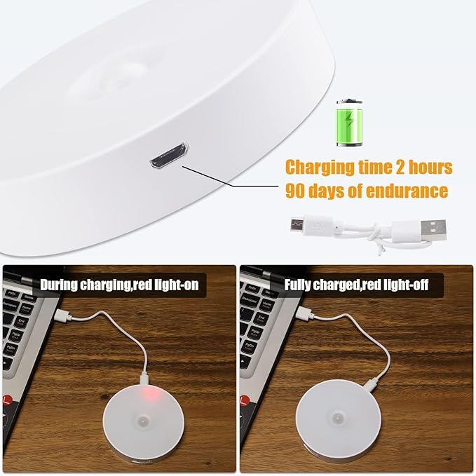 6 Pack Under Cabinet Lights [with Remote], 16 LEDs Wireless Motion Sensor Light Puck Light, 3 Color Temps Dimmable 3000-6000K, Rechargeable Closet Lights for Cabinet, Closet, Kitchen, Hallway, Stairs