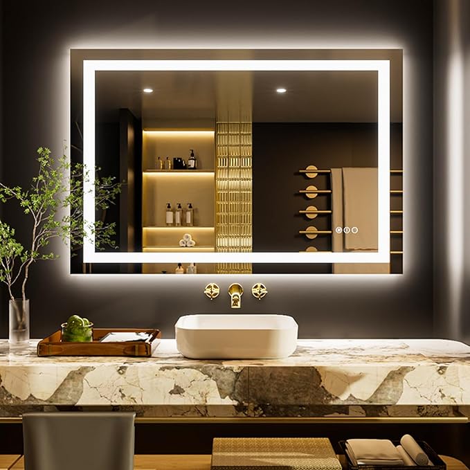 LOAAO 48"x24" LED Bathroom Mirror with Lights, Anti-Fog, Dimmable, Backlit + Front Lit, Lighted Bathroom Vanity Mirror for Wall, Memory Function