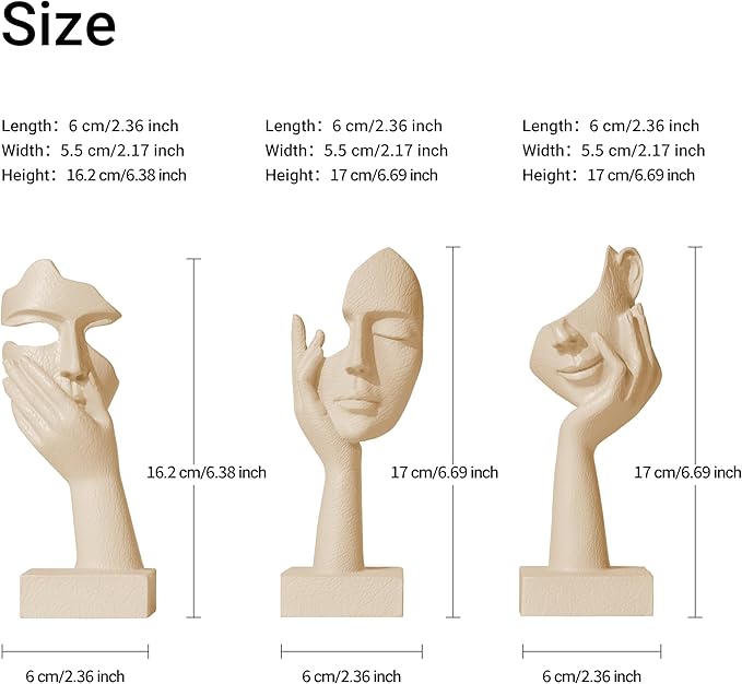 Aris & Juno 3 Pcs Thinker Statue Set - Abstract Sculpture Home Decor for Living Room, Office Desktop, and Room Decor - Adorable Resin Figurines for Shelves, Coffee Tables and TV Stand, Gift for Women