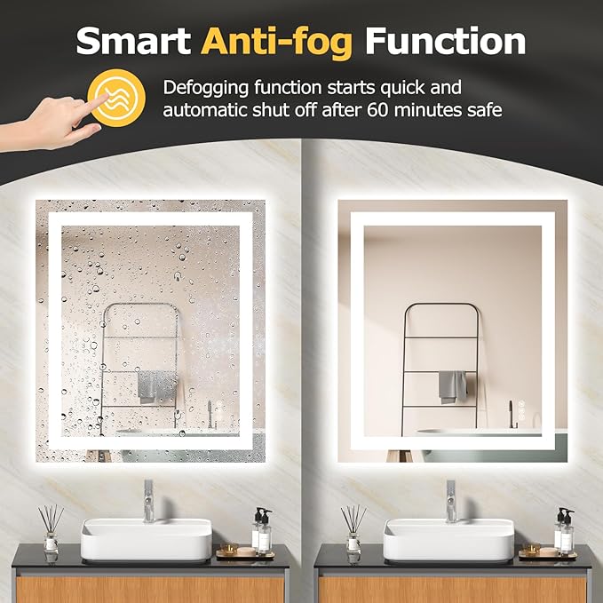 28X32 LED Bathroom Mirror with Lights, Anti-Fog, Dimmable, Backlit + Front Lit, Smart Bathroom Vanity Mirror, Memory Function, Shatterproof, Tempered Glass (Horizontal/Vertical)