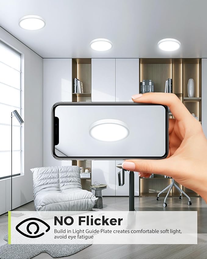 hepside 2Pack Dimmable Flush Mount Ceiling Light Fixture White, 3CCT Selectable 3000/4000/6500K Ceiling Lamp, 7.5INCH 15W 1500LM Low Profile Light for Bedroom, Kitchen, Bathroom, Hallway