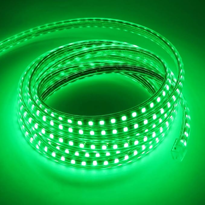 LED Light Strip Kit, AC 110-130V Flexible Waterproof Rope Lights, SMD 5050 60 LEDs/M for Indoor Outdoor Commercial Lighting, Accessories Included (Green, 328ft/100m)
