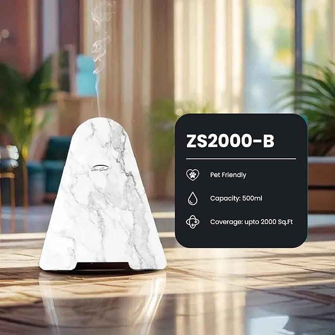 ZS2000B Marble White Waterless Essential Oil Diffuser – App Control Scent Air Machine with Bluetooth Speakers & Security Lock – Cold Air Tech, Covers 2,000 Sq. Ft – Home & Commercial Use