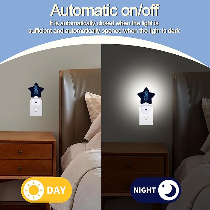 Pineapple Starry Sky Nightlight,Abstract Blue Line Star Night Lights Plug into Wall Decorations for Bedroom Bathroom,Dusk to Dawn Sensor Kitchen Hallway Stairs Energy Efficient Desk Lamp