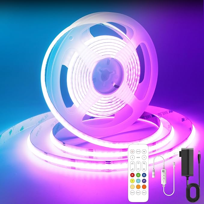 Bluetooth RGB COB Led Strip Lights,9.8ft Dimmable 24v Led Light Strip with Smart App and Remote Control, Color Changing Music Sync, for TV, Bedroom, Home Decor, Party