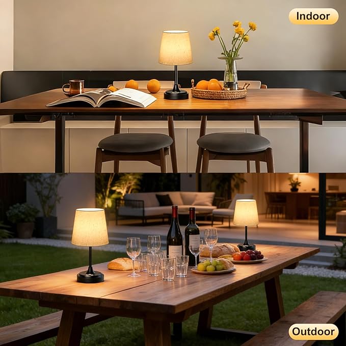 Small Cordless Table Lamp Rechargeable,5000mAh Battery Operated Desk Lamp,3 Colors & 7 RGB Stepless Dimmable,Touch Ambient Light for Bedside,Bedroom,Dining Room,Living Room,Black,FlaxenShade
