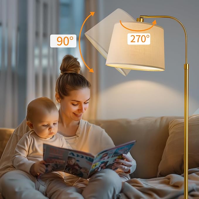 Oneach 62" Gold Floor Lamp for Living Rooms Tall Arc Standing Lamps for Bedrooms Industrial Corner Nursery Girls Kid Vintage Mid-Century Modern Reading Light Office Antique Brass Shade Lantern