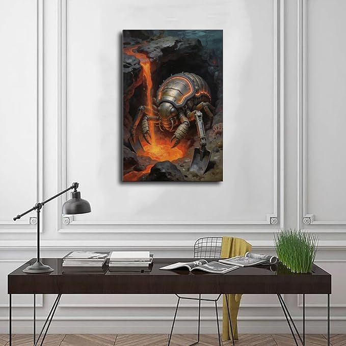 Framed Steampunk Mechanical Trilobite Wall Art - Volcanic Underwater Retro Poster for Garage Apartment Decor 20x30inch(50x75cm)