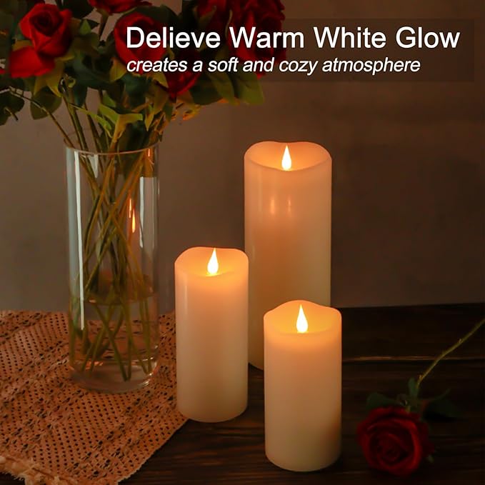 10" x 4" Large Flameless Candles with Remote Timer, Flickering 3D Moving Flame, Last 1000+ Hours, Real Wax Tall LED Pillar Candles Battery Operated for Indoor Home Decor, Ivory