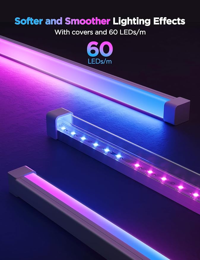 Govee RGBIC LED Strip Lights 3.28ft Extension with Covers, LED Diffuser Channel with LED Lights for Bedroom, Skirting Lines, Studio, Cabinet, Smart LED Lights Work with Alexa and Google Assistant