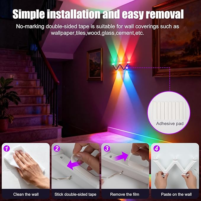 RGB Wall Light Multi-Colour Ambient Lighting,controllable via APP Modern Ambient Lighting,with Scene and Music Modes for Gaming, Suitable for bedrooms,Bedside,Living Rooms,Room Decoration
