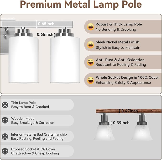 Brushed Nickel 4-Light Bathroom Light Fixtures, 27" Modern Vanity Lights Over Mirror with Milky White Frosted Glass Shade, Classic Wall Light Fixture for Mirror Living Room Cabinet Bedroom Porch