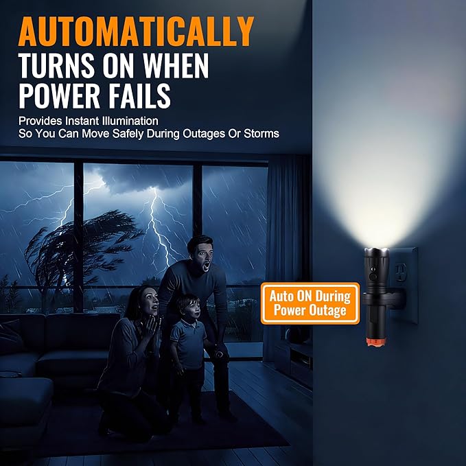 4 in 1 Plug in Emergency Flashlight Rechargeable LED Night Light with Motion Sensor for Power Outage Home Safety Portable Work Light Removable Torch for Camping and Indoor Use (3 Pack)