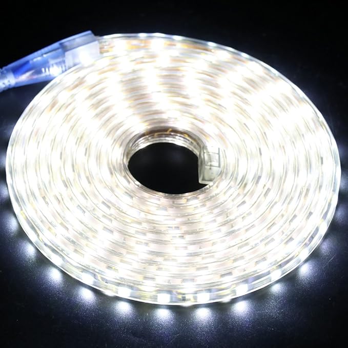 LED Light Strip Kit, AC 110-130V Flexible Waterproof Rope Lights, SMD 5050 60 LEDs/M for Indoor Outdoor Commercial Lighting, Accessories Included (White, 164ft/50m)