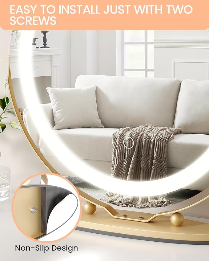 IDEALHOUSE 19 inch Makeup Mirror with Lights, Vanity Mirror with Smart Touch Control 3 Colors Dimmable Lights, 360°Rotation Gold Vanity Mirror for Bedroom, Tabletop and Desk Mirror