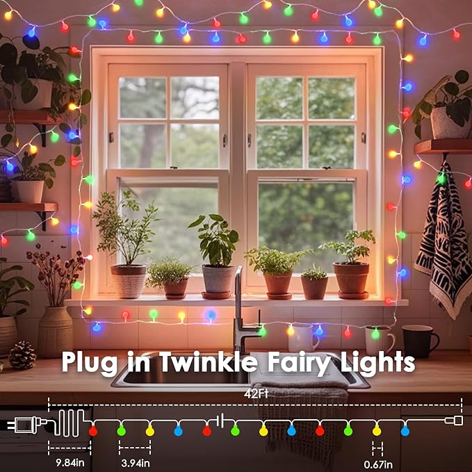 LORRYTE Connectable 100LED Globe String Lights Indoor Outdoor - 43FT Multicolor String Lights with Remote, 8 Modes Fairy Light Plug in Waterproof for Classroom Party Decorations Bedroom Decor