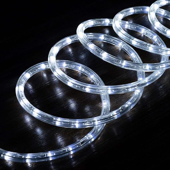 WYZworks 576LEDs, 50ft LED Outside Rope Lights, Waterproof Permanent Outdoor ETL Certified Connectable Clear Tube, Christmas Palm Tree Holiday Decorative Landscape Patio Accent Lighting - Cool White