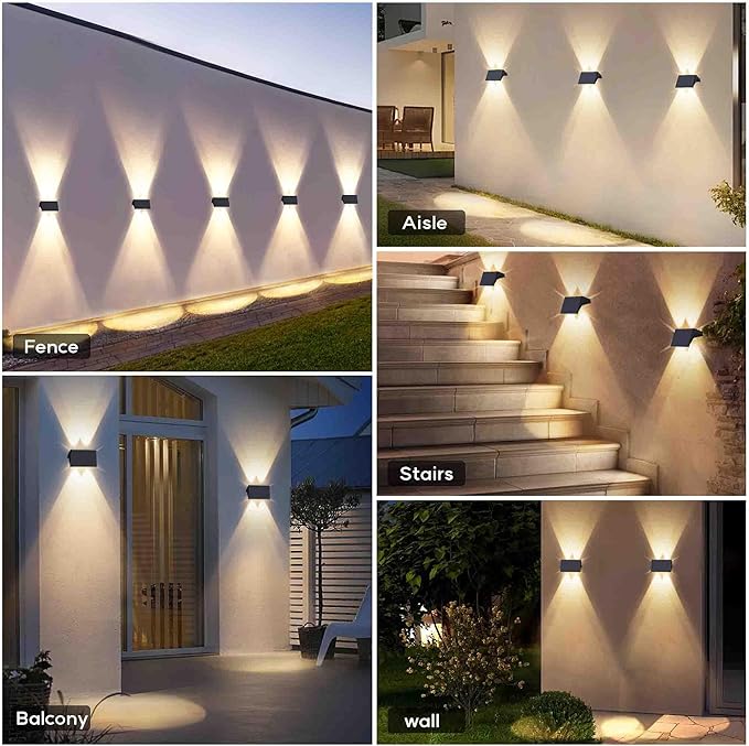 Fence Lights Solar Powered, 2-Pack Solar Fence Lights Up/Down Flexible Buttons, IP67 Waterproof for Outdoor, 100LM Bright, Auto Dusk to Dawn for Wall/Stairs/Yard/Railing/Deck/Pathway (Warm White)