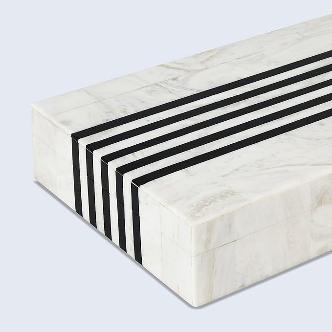 Handicrafts Home Large Decorative Storage Box with Lid – Black White Modern Storage Box, Remote Control Organizer for Coffee Table, Console & Living Room Decor – Mono Sprint 12 x 6 x 2