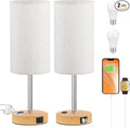 17.4Inches Tall Touch Bedside Table Lamps Set - 3 Way Dimmable Bedroom Lamp with USB C Ports, Small Desk Lamps for Nightstand with AC Outlet for Dorm/Bathroom/Kitchen/Living Room