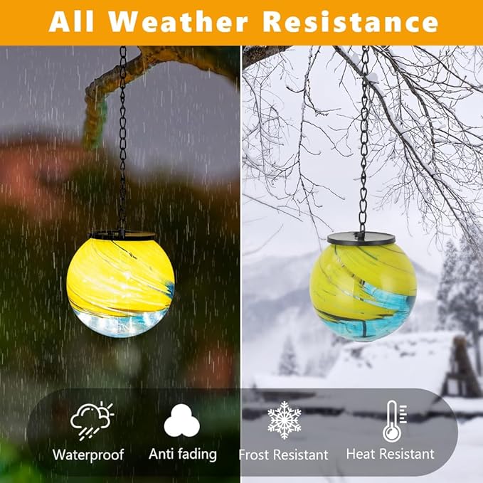 Solar Hanging Lanterns Outdoor, Solar Waterproof Gazing Ball Lights, Hanging Glass Globe Light for Garden Yard Tree Home Xmas Decoration