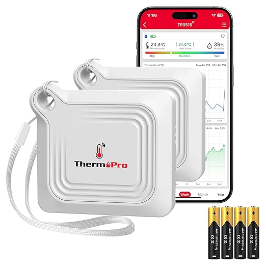 ThermoPro Bluetooth Hygrometer Thermometer for House, 260FT Temperature and Humidity Monitor, Remote App Control Humidity Temperature Sensor, 2-Year Data Storage Export for Greenhouse Room, 2 Pack