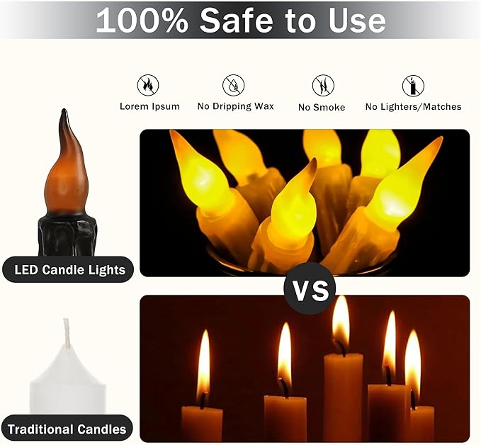 Black Candlesticks Flameless Taper Candle, 4pcs Real Wax LED Tapered Candles Remote Dipped Candle 6inches Battery Chandelier for Enchanting Weddings Harry Potter Inspired Vigils,B