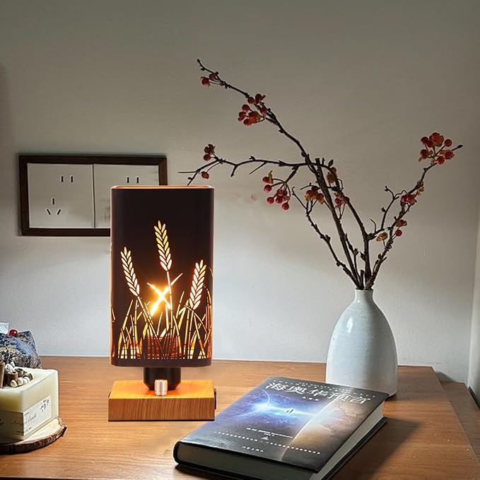 Industrial Table Lamp with USB Ports and Outlet, Rustic Dimmable Bedside lamp with Charging Station, Metal Square Shadow Nightstand Lamp, Night Light for Kids Bedroom Living Room End Tables