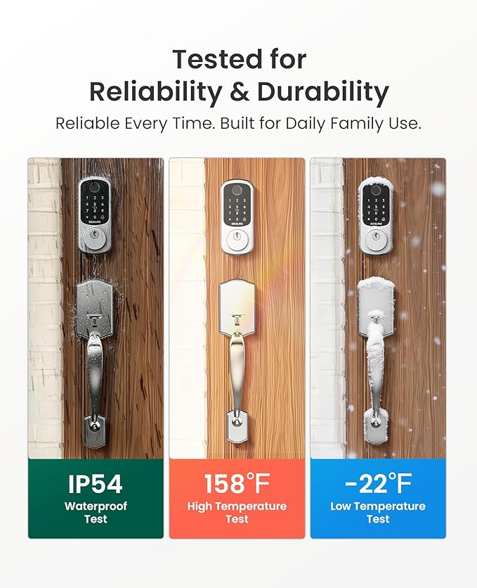 DESLOC B200 Fingerprint Front Door Lock Set with Durable Handleset, Keyless Entry Deadbolt, Electronic Keypad, App Control, Easy Installation, Designed for a Modern and Stylish DESLOC Home, Silver