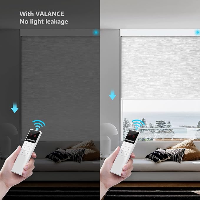 ACMEART Motorized Blackout Blinds Shades for Windows,Rechargeable Electric Roller Shades with Remote,Automatic Blinds Work with Solar Panels for Homes and Offices,Custom Size (Jacquard White)