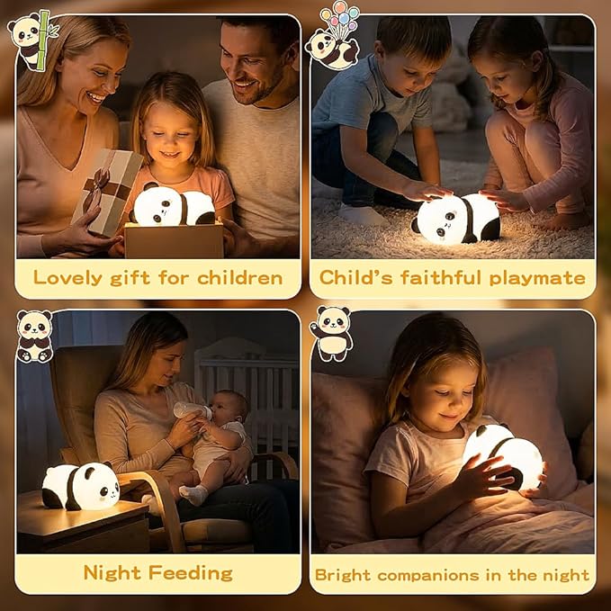 Lying Panda Night Light, Cute Baby Light 3 Level Dimmable, Nursery Nightlight for Snoothing, Sleeping Companion, Auto-Off 30Min Timer, Rechargeable Battry Cordless,