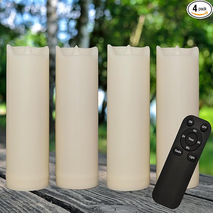 iZAN 4 Pack Flameless Battery Operated LED Pillar Candles with Remote Outdoor Waterproof Flickering Decorative Lights for Halloween Christmas Home Kitchen Décor Wedding Party Event Decorations 2”x6”