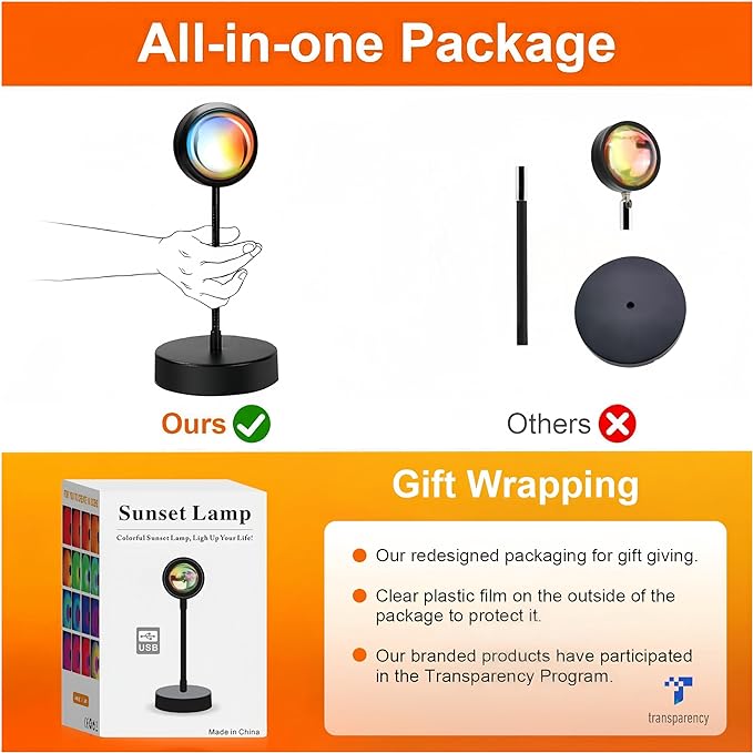 Sunset Lamp Projector Led Lights for Bedroom Night Light RGB Lights Sun Sunlight Sunrise Lamp 10w 360° Rotation Mood Lighting Home/Room Decor Gifts for Women,Desktop Multicolor