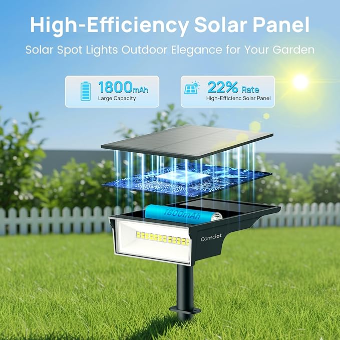Consciot Solar Lights Outdoor Waterproof, 3 Color Solar Garden Light, Adjustable 170° Spot Lights for Outside Yard Landscape Lighting Pathway Halloween, IP65, Auto On/Off, 4 Pack, WS002UCW