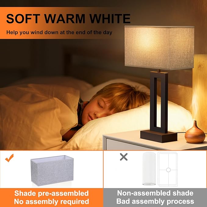Seealle Nightstand Table Lamps for Bedrooms Set of 2 - Touch Bedside Lamp with USB C+A, 3 Way Dimmable Living Room End Tables 2, Modern Night Stand Bed Side Guest Room(Grey) B. Grey