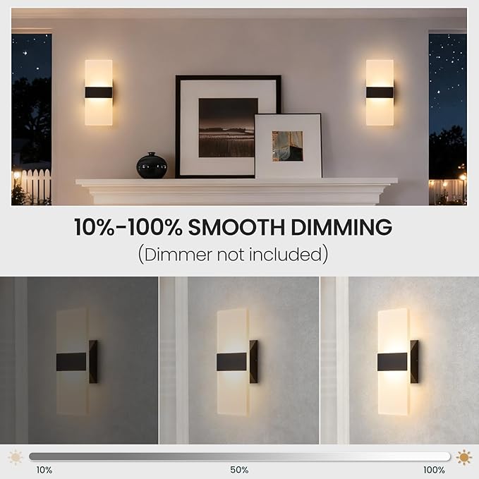 Wall Sconces Set of Two,Modern Black LED Wall Lights,12W 2700K-5000K Adjustable,Hardwired Acrylic Sconces Wall Decor Set of 2,Dimmable Wall Mount Light for Living Room Bedroom Hallway,ETL