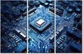 Rebotipy Technology Blue AI Wall Art Painting on Canvas 3 Panels Circuit Board Pictures Bedroom Wall Art Modern Home Decor Chip House Decorations for Living Room Stretched on Wooden Frame, 60" Wx40 H