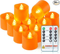 Homemory 24Pack 400+Hour Remote Control Flameless Candles, 2/4/6/8H Timer Led Votive Candles, Battery Operated Tea Lights for Wedding Table Centerpiece, Holidays, Halloween Pumpkins-Orange