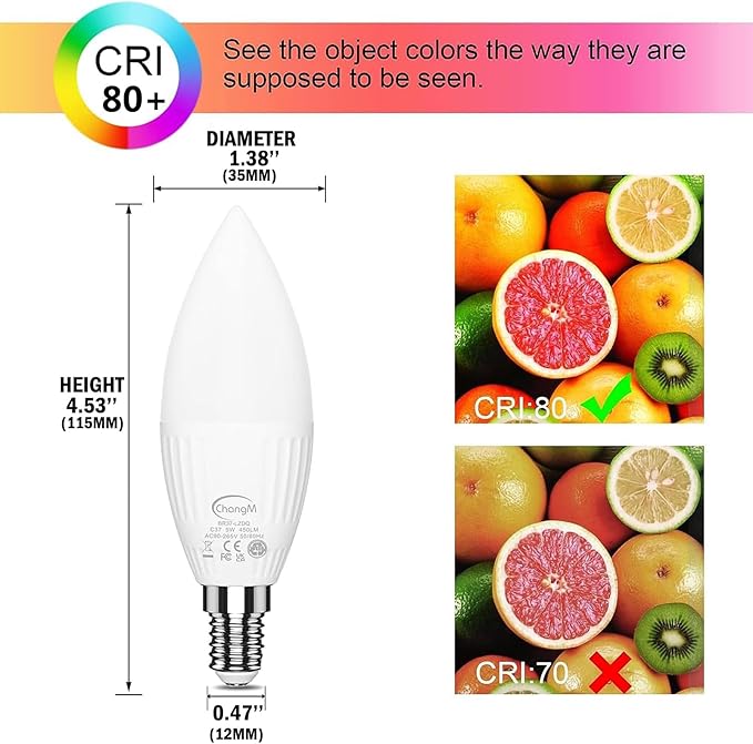E12 LED Candelabra Light Bulbs 40W Equivalent, B11 Color Changing Candle Bulb with Remote Control,Colored Chandelier Light Bulbs RGB+5000K Daylight,5 Watt,12 Colors,2 Modes,Timer,Small Screw Base