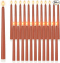 Macarrie 24 Packs Flameless Taper Candles Battery Operated Fake 11 Inch Long Candlelight LED Flameless Candlesticks Flickering Tapered for Spring Summer Wedding(Brown)