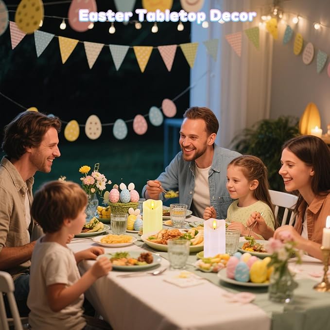 Flameless Candles Light, Set of 2 6"x3" Flickering Pastel Spring LED Candles with Remote & Timer, Dimmable Real Wax Easter Pillar Candles Battery Operated for Home Spring Easter Decor (Pink Yellow)