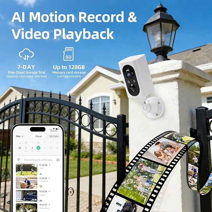 Security Cameras Wireless Outdoor 355° Pan Rotating 2K Color Night Vision Cameras for Home Security WiFi Battery Outdoor Camera Motion Detection 2-Way Talk IP65 Spotlight Siren SD/Cloud Storage 2 Pack