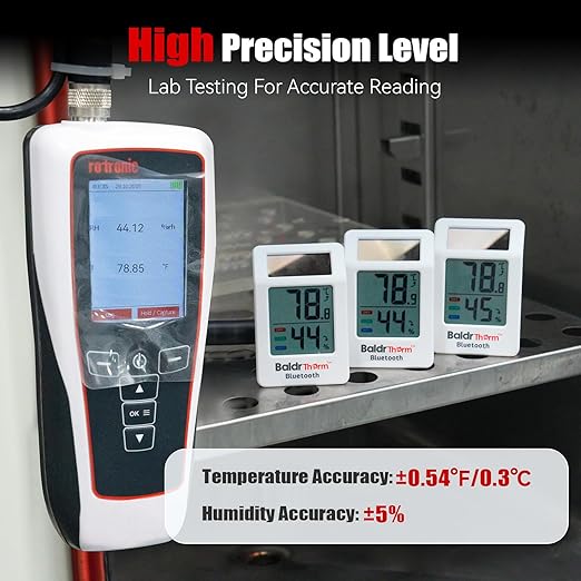BaldrTherm Bluetooth Thermometer Wireless, Smart Thermometer with App Control, 200ft Coverage, Offline Storage, Trend Charts, Real-Time Alerts for Home, Pet Cage, Indoor/Outdoor Use, White, 2pack