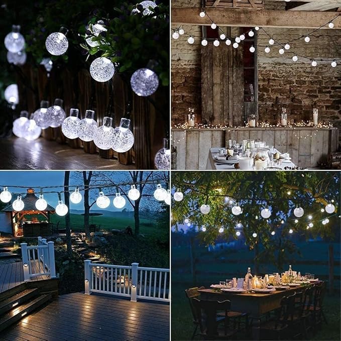 Toodour Solar String Lights Outdoor, 36ft 60 LED Globe String Light with 8 Mode, Waterproof Crystall Ball Lights Solar Patio Lights for Garden, Lawn, Patio, Gazebo, Yard, Outdoor Decor - Cool White