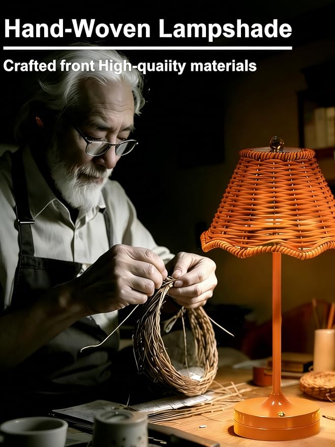 Cordless Table Lamp,Rechargeable LED Desk Lamp,Small Bedside Lamp with 3 Color Touch Control,Vintage Boho Lamp,Dimmable Night Light for Living Room Bedroom Office Dorm Decor